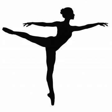 Ballet dancer in elegant arabesque pose black silhouette on pure white background vector style
