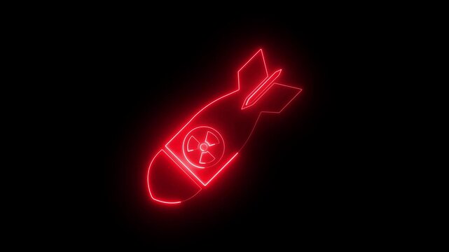 glowing neon Nuclear weapon icon isolated on black background. Atomic bomb, explosive missile symbol. representing military technology defense danger security global conflict and destructive power.