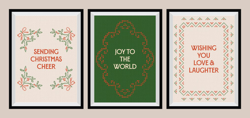 Christmas greeting cards with whimsical holiday ornaments and lettering © DesignThatMatters