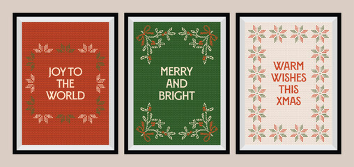 Christmas greeting cards with whimsical holiday ornaments and lettering © DesignThatMatters