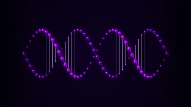 Abstract Glowing Purple DNA Helix Animation on Dark Background.