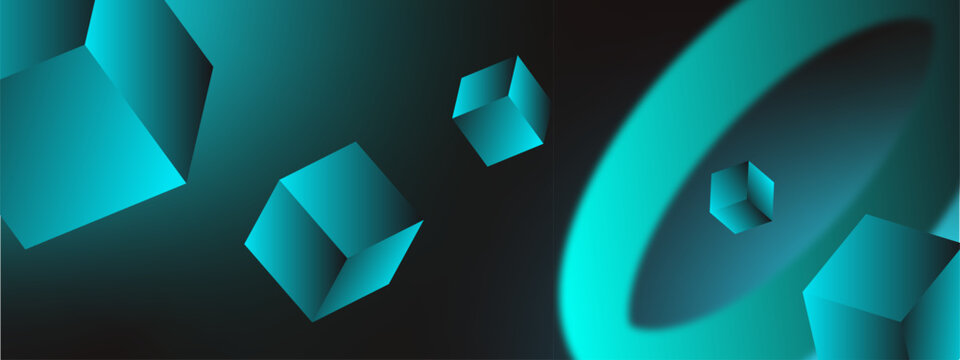 Colorful Abstract Geometric Gradient Shapes and Modern Patterns on Black Background
