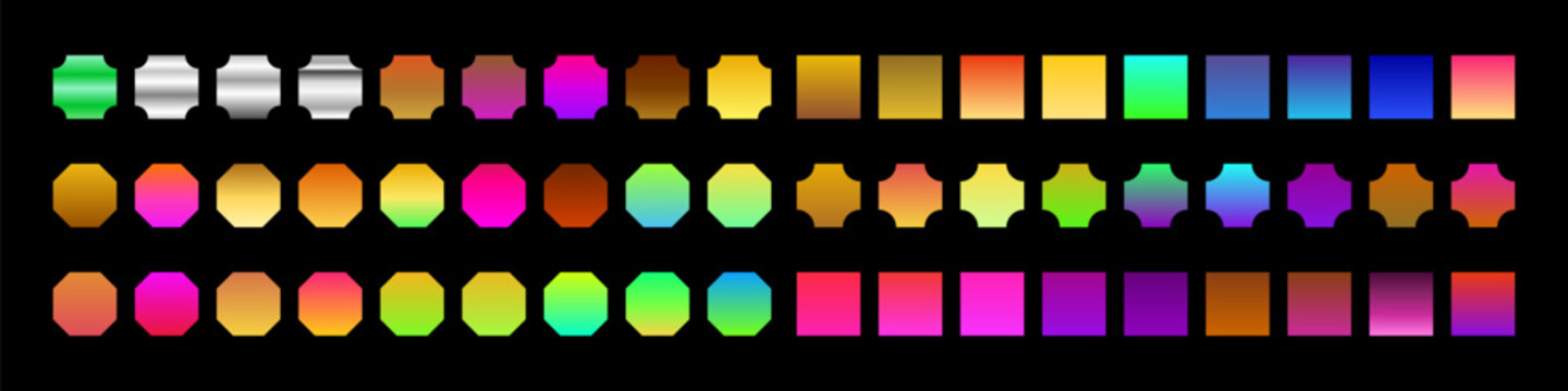 Colorful Gradient Geometric Shape Collection with Vibrant Abstract Elements on Black Background