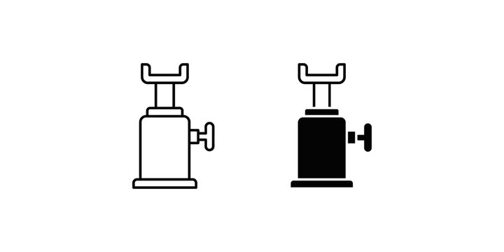 Hydraulic car jack icon set in outline and solid style.