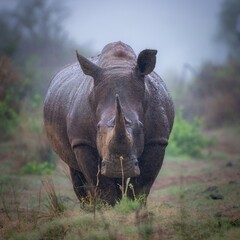 White rhinoceros facing camera in the rain © fsanchex