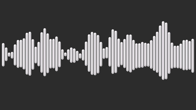 White sound wave graphic representing audio frequency levels on a dark background showing digital music signal pulse and volume rhythm for modern technology and communication media design projects