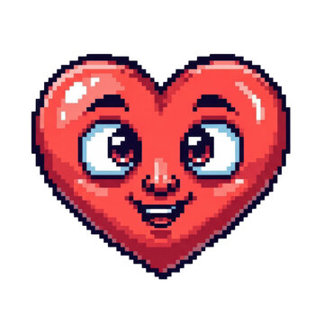 Happy pixel art heart face with eyes and smile