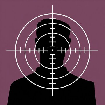 Person silhouette with sniper scope targeting crosshair overlay