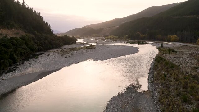 Drone Reveal of Wairau River and Beebys Knob at Sunset