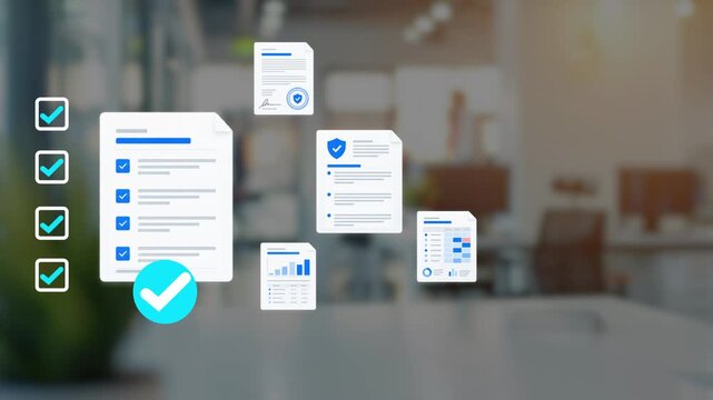 Digital Compliance Documents and AI Governance Workflow Verification Animation