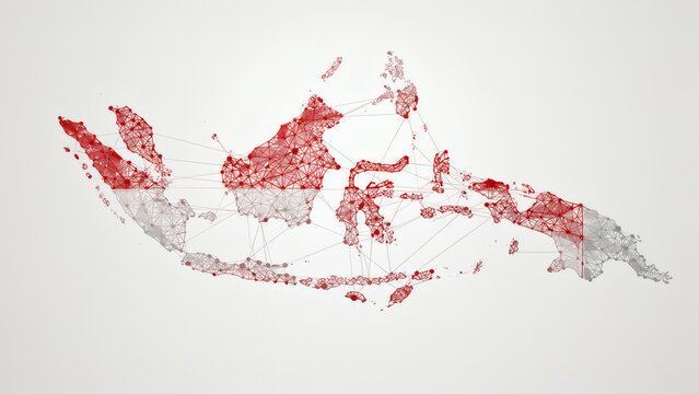 Indonesia map with red and white flag texture isolated on transparent