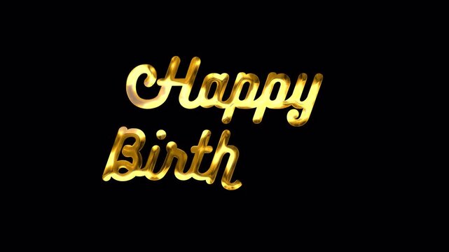 Golden happy birthday typography creates a festive greeting design for cards, invitations, social media posts, party decorations, and celebration announcements.