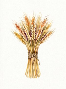 Watercolor illustration of wheat bundle for harvest and Thanksgiving decoration