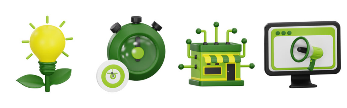 Green eco startup target time management digital store and online promotion set