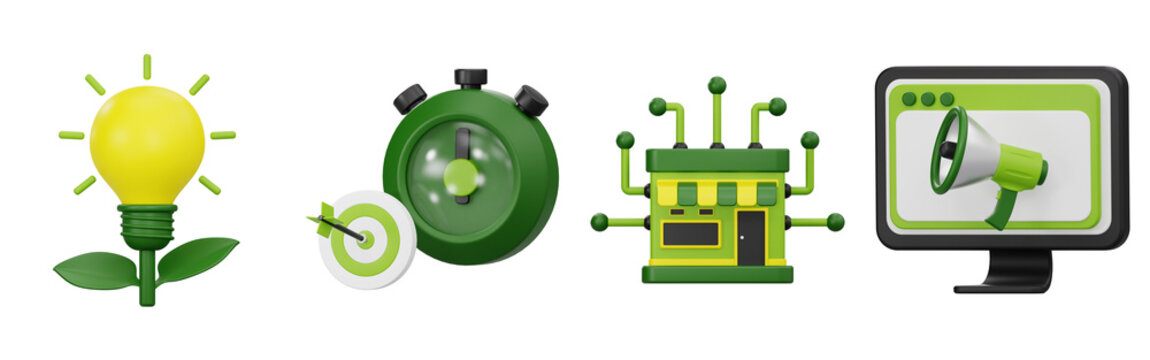 Green eco startup target time management digital store and online promotion set