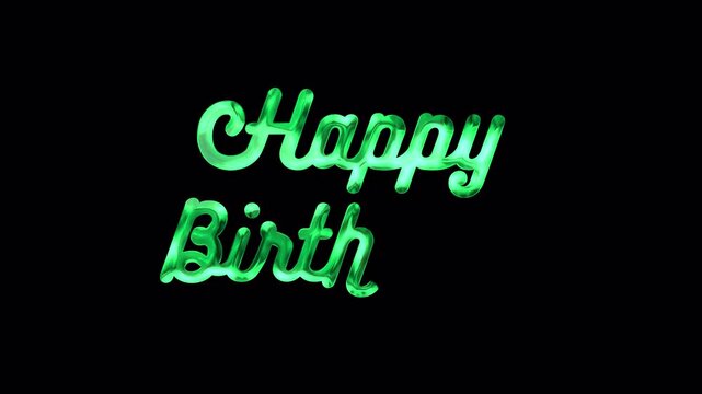 Glowing green happy birthday typography shines against a dark background, creating a festive design suitable for birthday invitations, cards, banners, and celebrations.