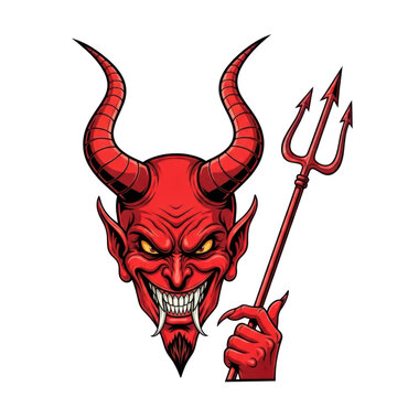 Evil devil character holding trident red
