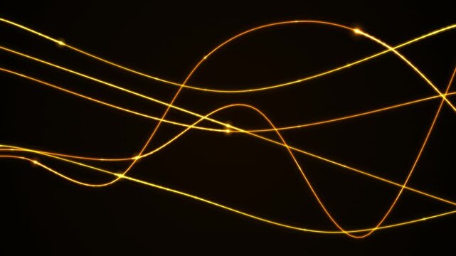Glowing golden light lines weaving a continuous looping abstract pattern across a dark background.