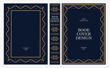 Naklejka premium Classic vintage book cover, title page, spine design with Art Deco, Baroque, Art Nouveau and Victorian ornaments. Elegant decorative frame, retro style for publications, posters and artistic layouts.
