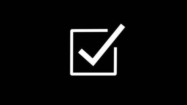 Minimalist checkmark icon animation on black background, for ui ux, and task completion concepts