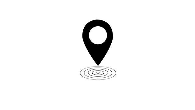 Animated map pin icon with expanding location pulse effect on white background