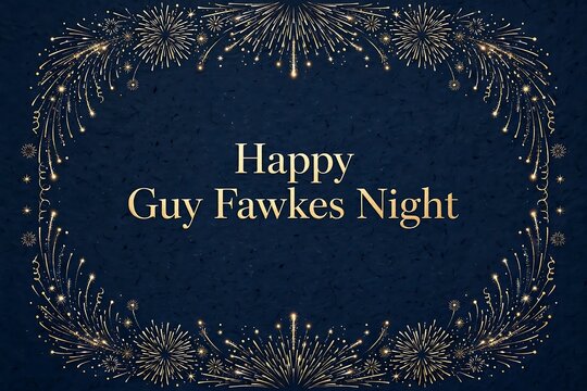 Happy guy fawkes night greeting card with golden fireworks