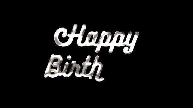 Shimmering metallic cursive lettering spells happy birthday against black, creating elegant festive decor for greeting cards, party invitations, banners, and celebrations.