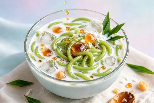 Thai lod chong cendol green noodles with coconut milk and palm sugar floating, 5K