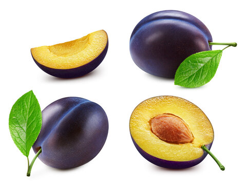 Plum clipping path. Plum macro shoot food ingredient on white isolated. Clipping path Plum
