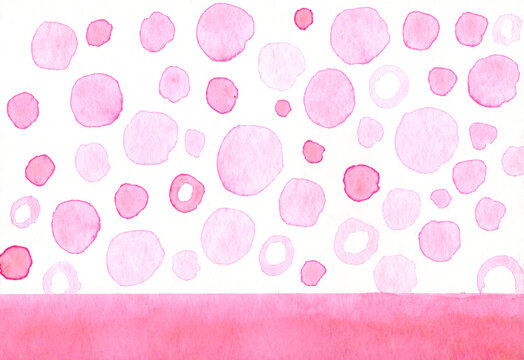 Abstract pink watercolor background with circles and copy space