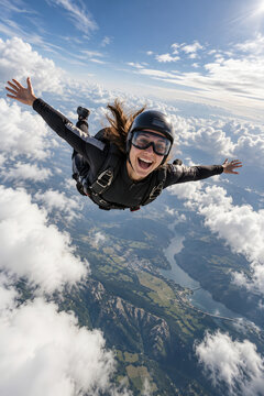Skydiver Freefalling Above Clouds