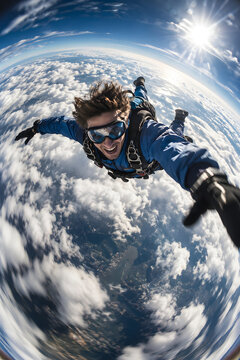 Skydiver Freefalling Above Clouds
