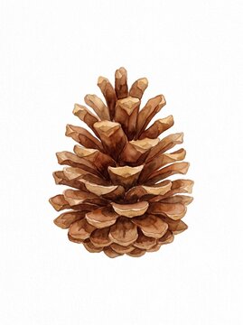 Watercolor illustration of pinecone for Christmas and winter decoration