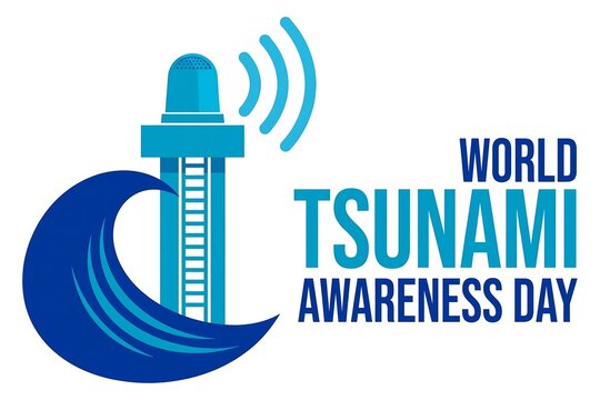 World tsunami awareness day logo with a warning siren and a wave