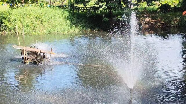 Aeration turbine water wheel oxygen pump aquaculture water treatment wastewater management pond aeration system.