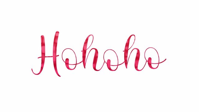 Ho Ho Ho red script text animation with ink drop reveal, bounce and floating particles. Alpha channel transparent background, ideal for Christmas greetings, Santa themes and holiday intros.