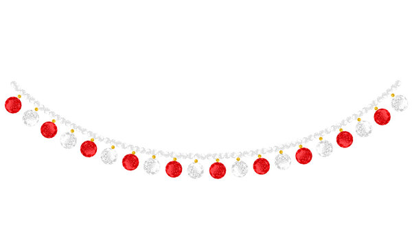 Festive Christmas Red and White Rhinestone Garland Vector. Sparkling Diamond and Ruby Crystal Hanging Trim for Christmas, holiday designs, weddings, greetings, and glamorous party invitations.