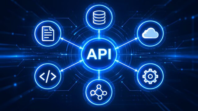 Application programming interface network connecting cloud database software code and system services
