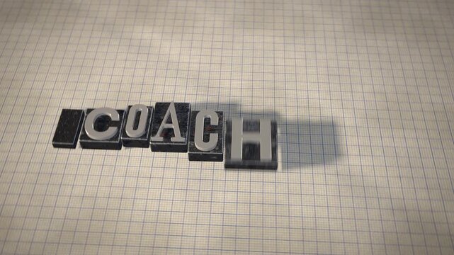 Coaching metal letterpress type blocks 3D animation seamless loop