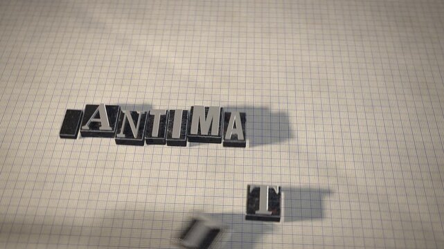 Antimatter metal letterpress type blocks 3D animation seamless loop