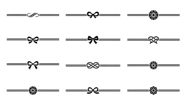 Vintage decorative border dividers set, black page rules with bows and floral knots, elegant invitation framing vectors