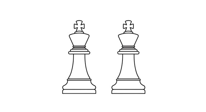 Two outline chess king pieces on a clean white background