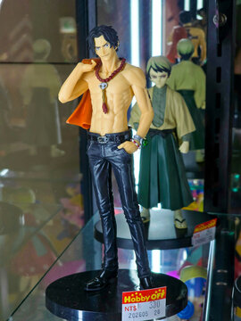 Taipei, Taiwan &ndash; October 9, 2026: Banpresto One Piece DXF Jeans Freak Vol. 12 Portgas D. Ace Jeans Version Figure on Display for Sale at HOBBY OFF