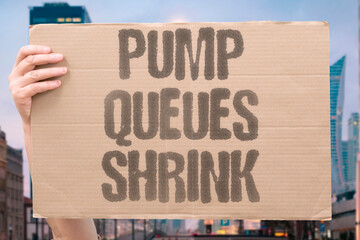 "Pump queues shrink" Lines at filling stations shorten as fuel supply recovers. PUMP. QUEUES. SHRINK. FUEL. RELIEF. © AndriiKoval