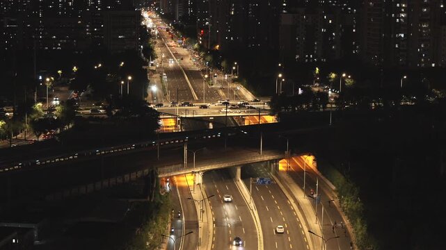 Beijing, China Elevated Interchange at Night, South 3rd Ring Road