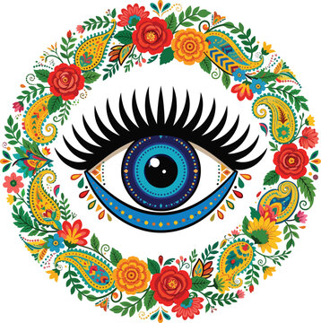 Pakistani Truck Art Evil Eye Nazar Battu Floral Wreath Protection Amulet