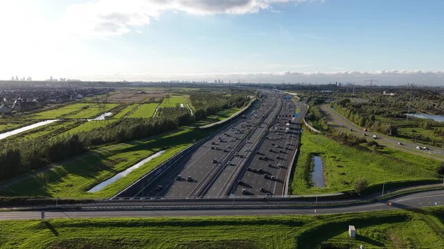 Aerial view of Vechtzicht Aqueduct and A1 motorway near Muiden