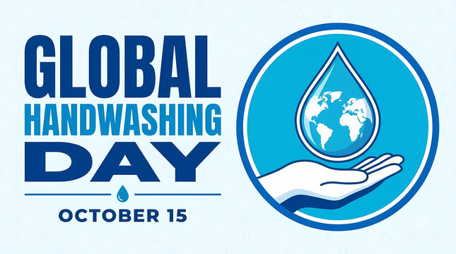 Global Handwashing Day. Blue Water Droplet on Open Hand Symbol. Clean Water and Hygiene Awareness Campaign. Bold Minimalist Vector Illustration