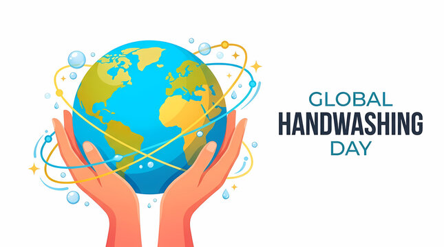 Global Handwashing Day. Hands Holding Colorful Planet Earth. Global Hygiene Awareness and Clean Water Protection. Vibrant Vector Illustration
