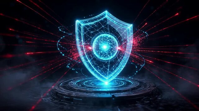 Cybersecurity Digital Shield Animation, Data Protection 3D Concept, 4K